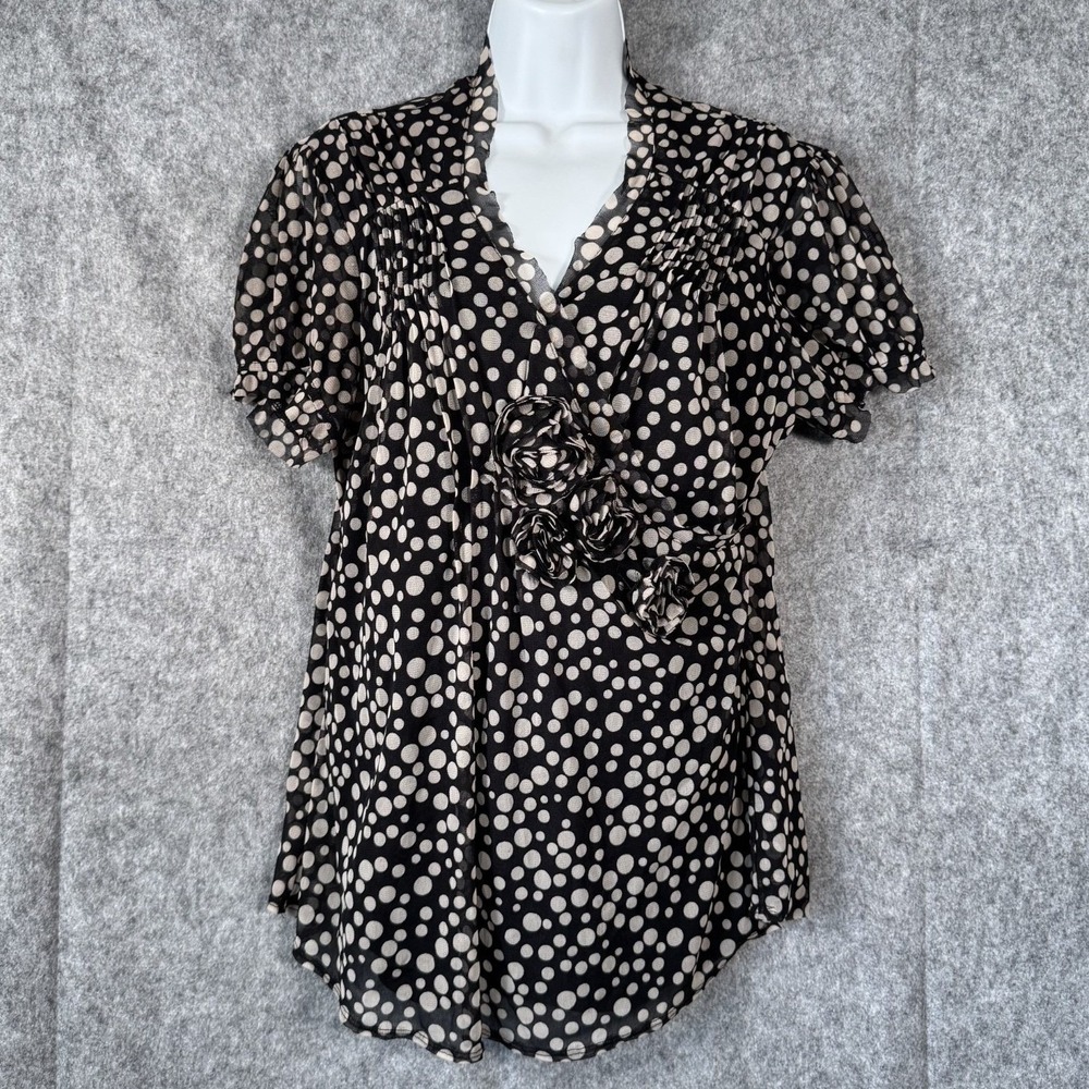 Y2K Babydoll Top Womens XL Chiffon Fairy Polka Dot Whimsigoth Boho Dark Romantic